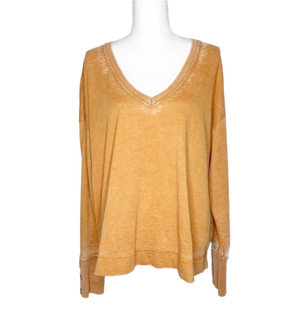 Jane and Delancey Mustard Yellow Long Sleeve V-Neck Top Button Cuffs Medium